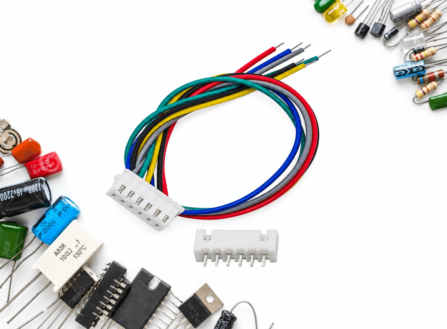 كيبل موصل XH2.54 بستة أطراف خطوة 2.54mm بأسلاك 24AWG بطول 200mm | 6-Pin XH 2.54mm Pitch Connector Cable with 24AWG Leads, 200mm