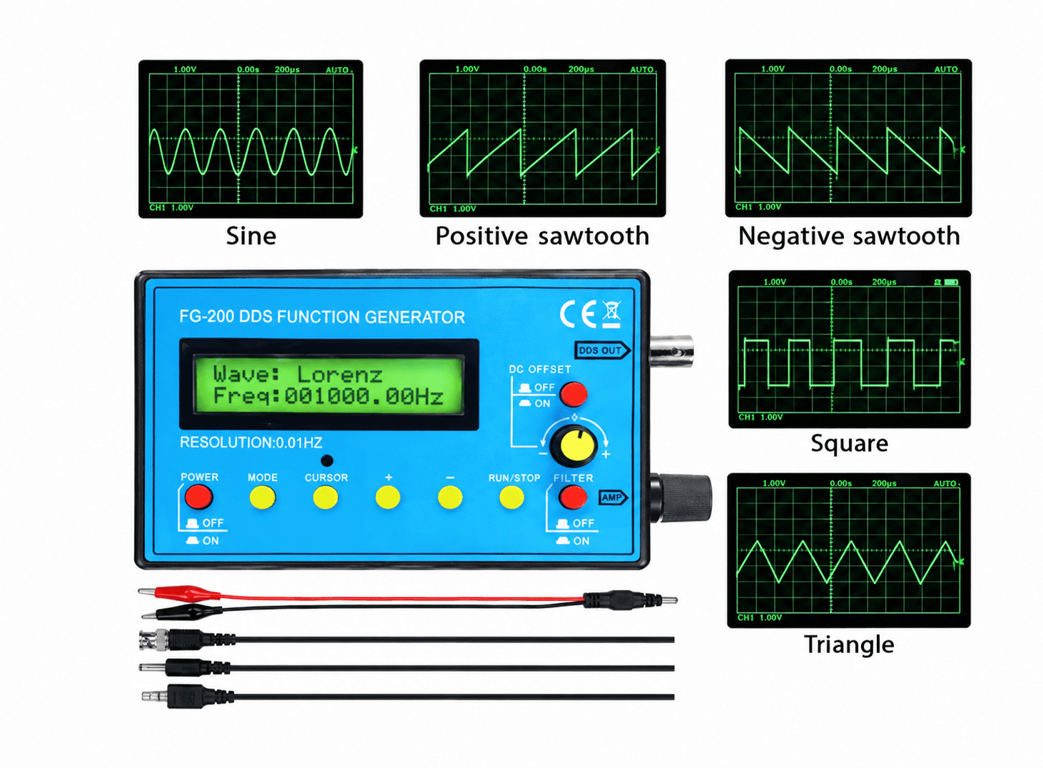 مولد إشارة FG-200 DDS بتردد 0.01Hz - 500KHz | Signal Generator