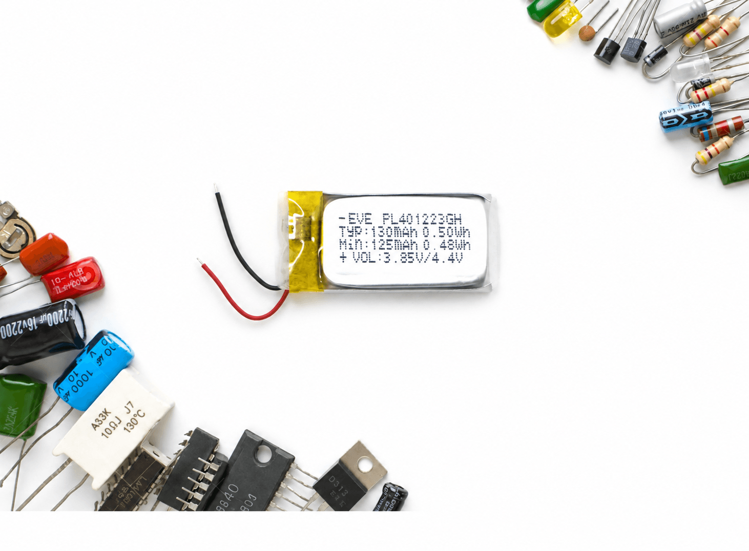 بطارية ليثيوم بوليمر 401223 بسعة 130 مللي أمبير وفولتية 3.7 فولت | 401223 130mAh 3.7V Lithium Polymer (LiPo) Battery