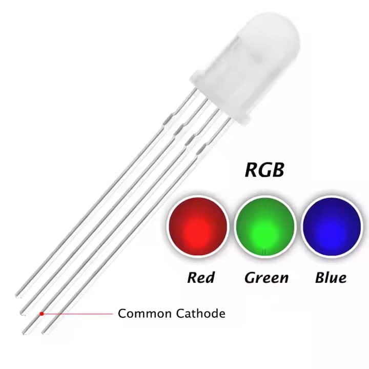 ليد LED ثلاثي الألوان RGB قياس 5mm بأربعة أطراف | 5mm RGB LED, 4-Pin Common Terminal