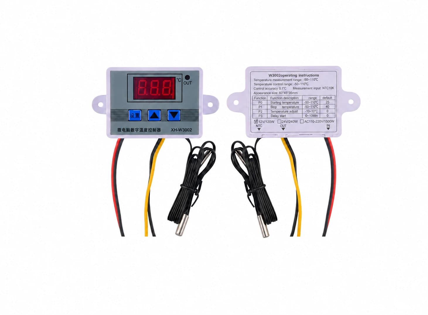 منظم حرارة رقمي W3002 AC 220V LED 10A | W3002 AC 220V Digital LED Temperature Controller Thermostat