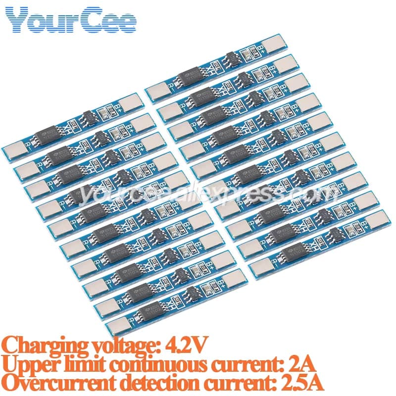 لوحة حماية BMS لخلية ليثيوم واحدة 3.7V بتيار 2A لخلايا 18650 | 1S 3.7V 2A BMS Li-ion Battery Protection Board for 18650 Cells