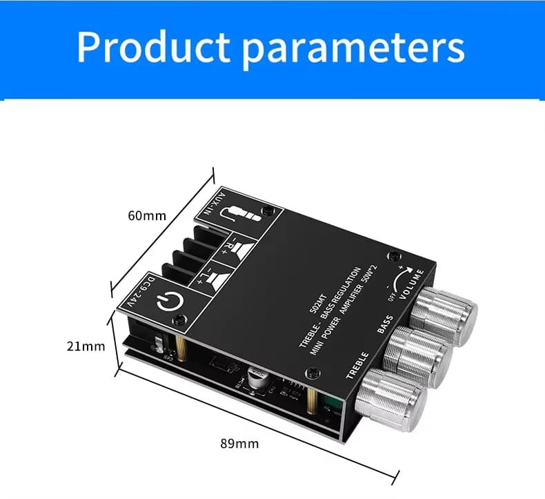 لوحة تضخيم صوت ستيريو ثنائي القناة ZK-502MT 2X50W | ZK-502MT 2X50W High Power Audio Stereo Subwoofer Amplifier Board