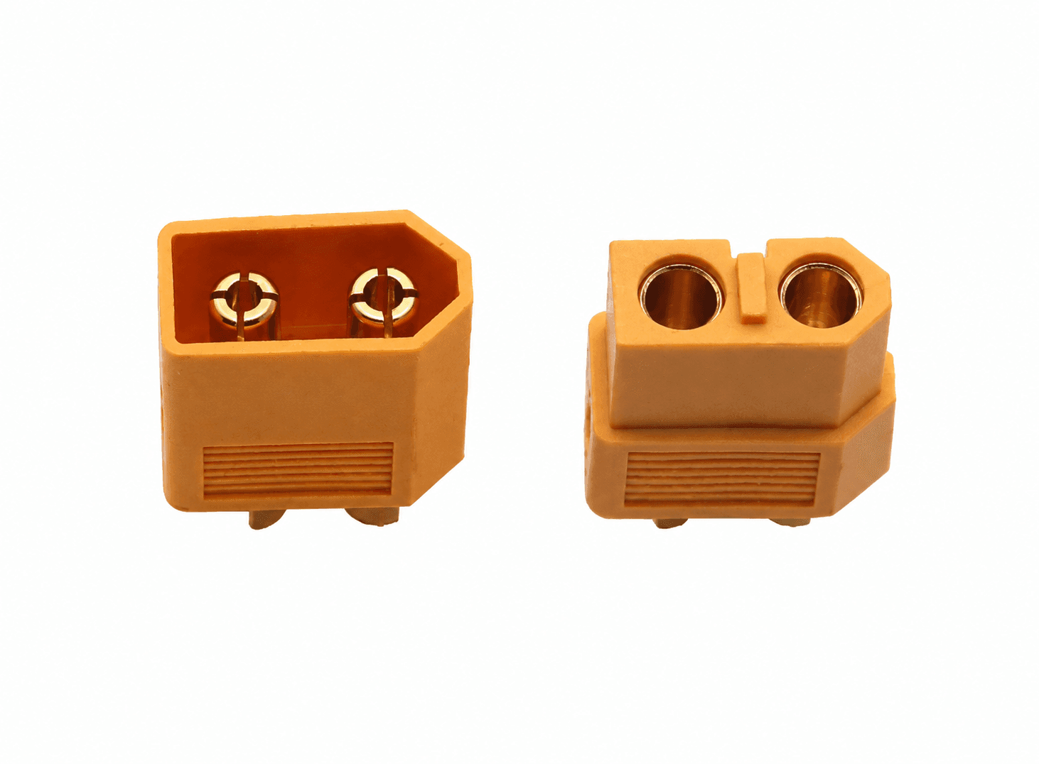 زوج كونكترات رصاصية مطلية بالذهب مقاس 4.5mm ذكر وأنثى بغطاء أصفر | 4.5mm Gold Plated Bullet Connector Set, Male and Female Pair, Yellow
