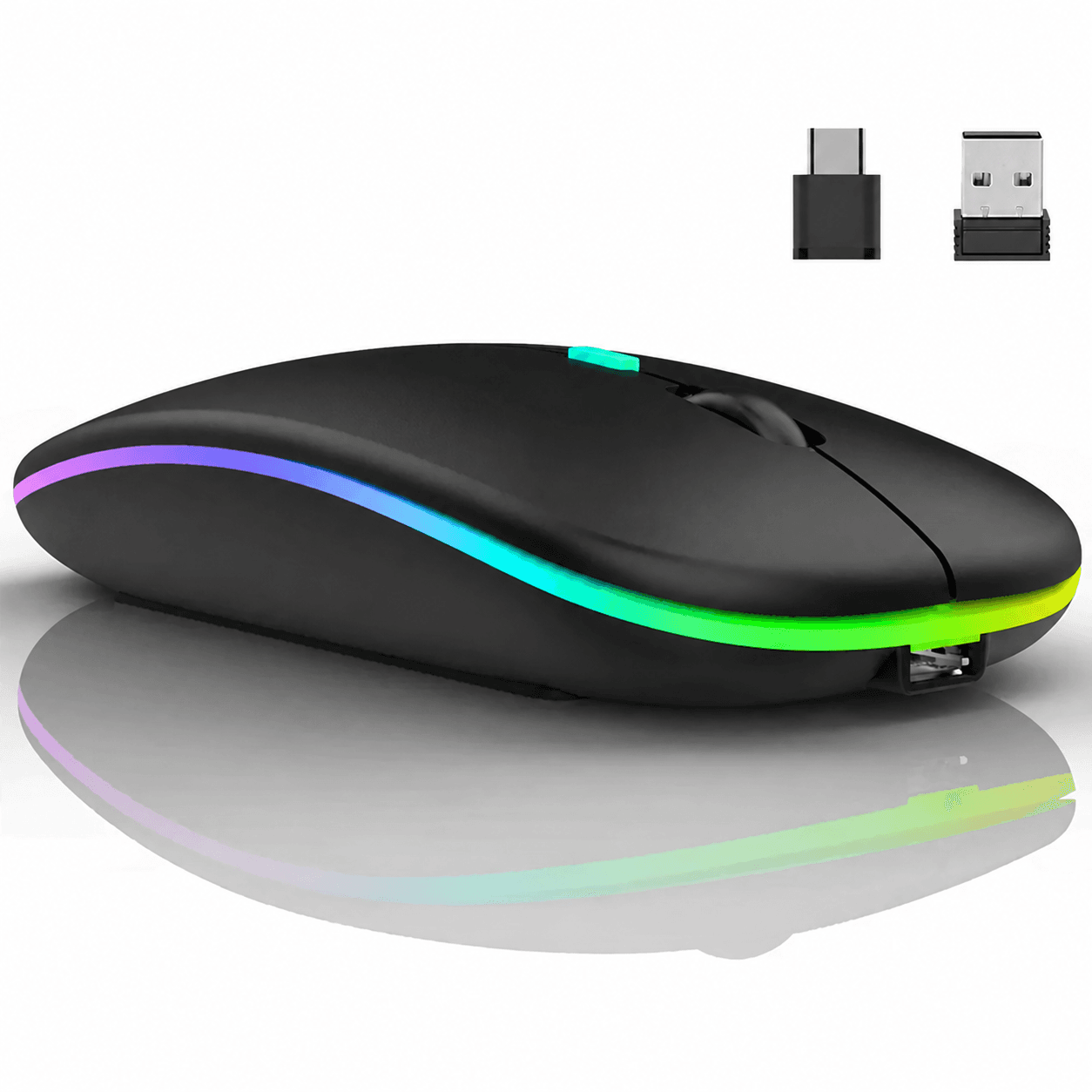 ماوس لاسلكي 2.4G وبلوتوث قابل للشحن صامت ثنائي الوضع | Wireless Mouse