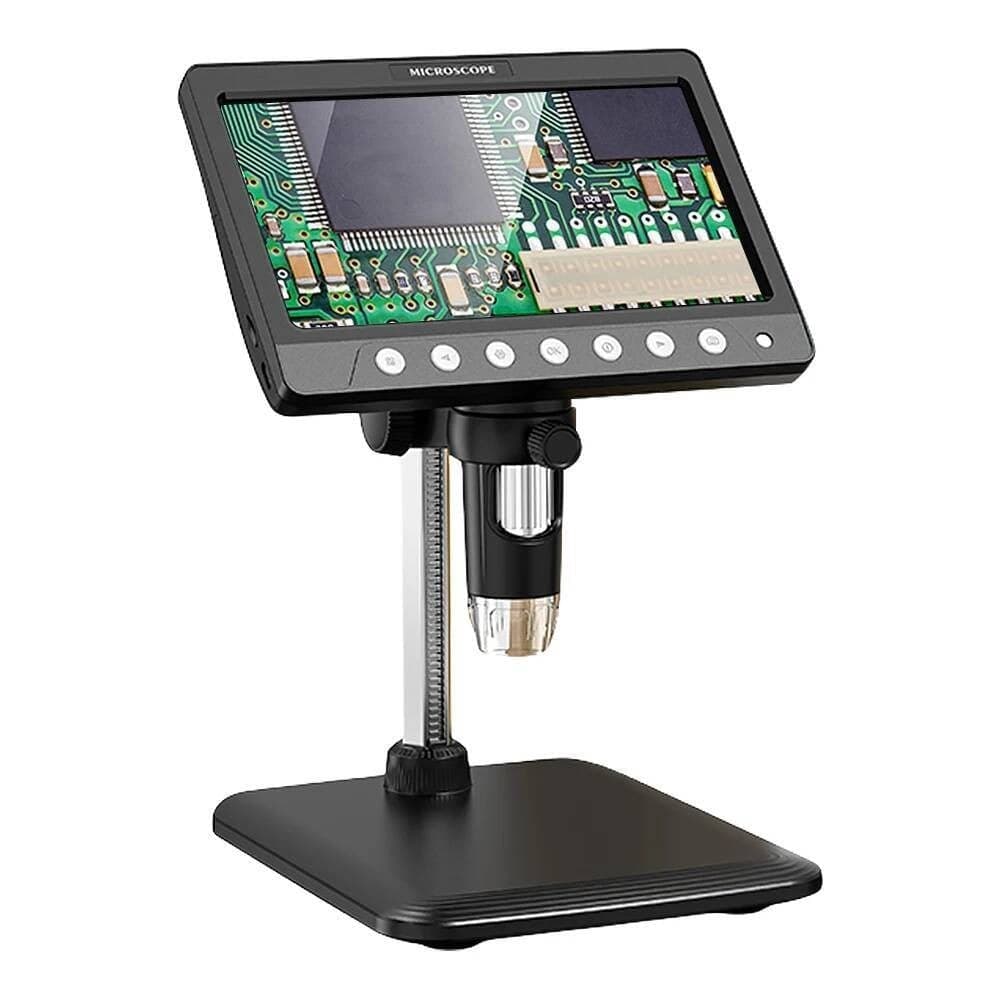 مجهر رقمي بشاشة IPS مقاس 7 بوصة بدقة 5 ميغابكسل وتكبير 1200X مع 8 ليدات إنارة | 7 inch IPS Digital Microscope 5MP 1200X with 1080P Video and 8 LED Lights