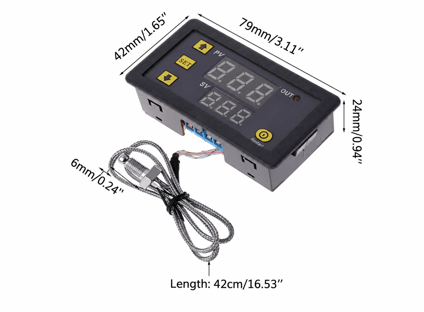عداد ومراقب حرارة رقمي LED يعمل بجهد تيار متردد 220 فولت من -60 إلى 500 درجة مئوية مع حساس مزدوج حراري نوع K ومجس M6 | Digital Temperature Controller