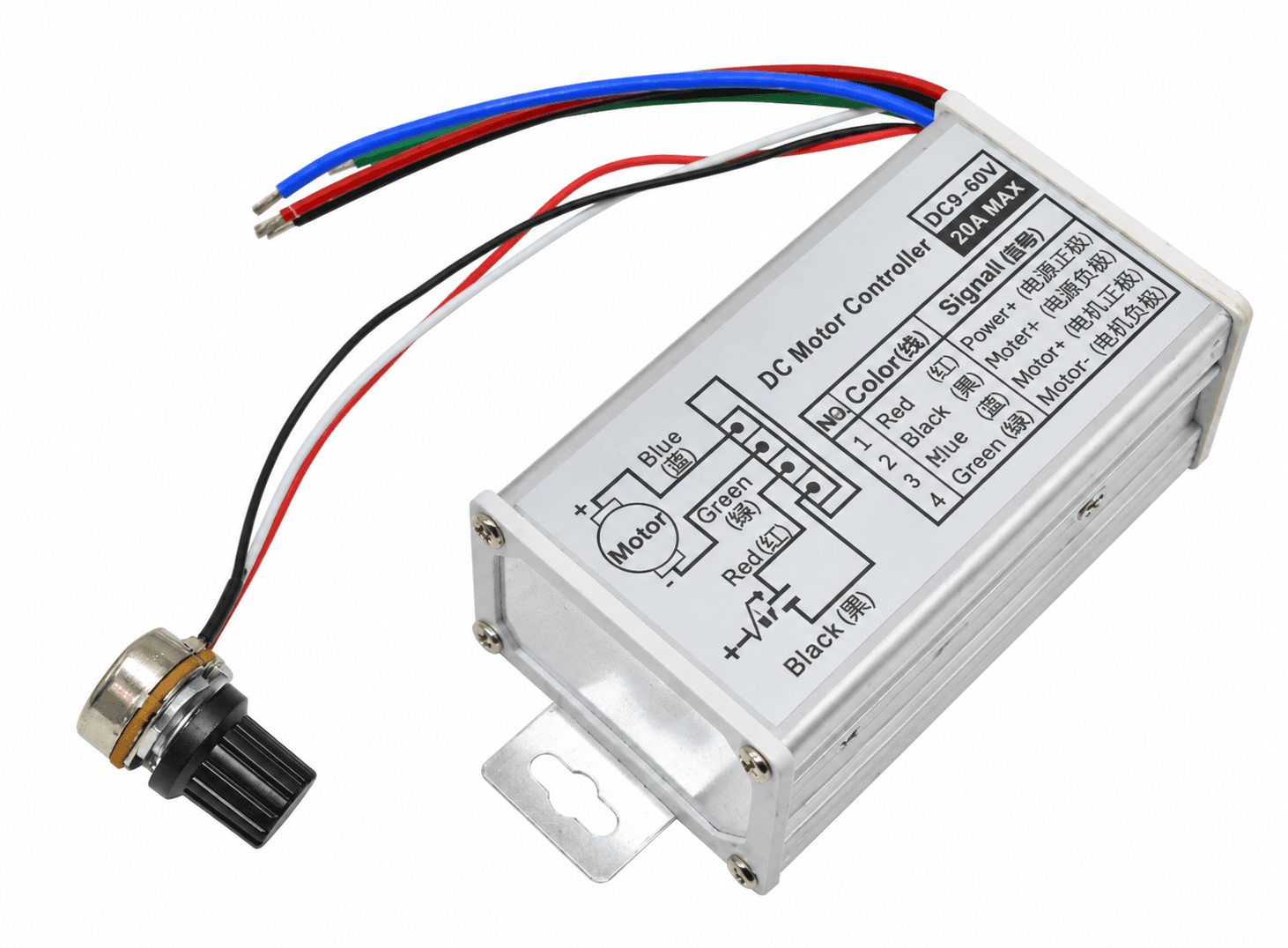 منظّم سرعة محركات DC بتقنية PWM فولتية 9-60V وتيار 20A | PWM DC Motor Speed Controller 9-60V 20A
