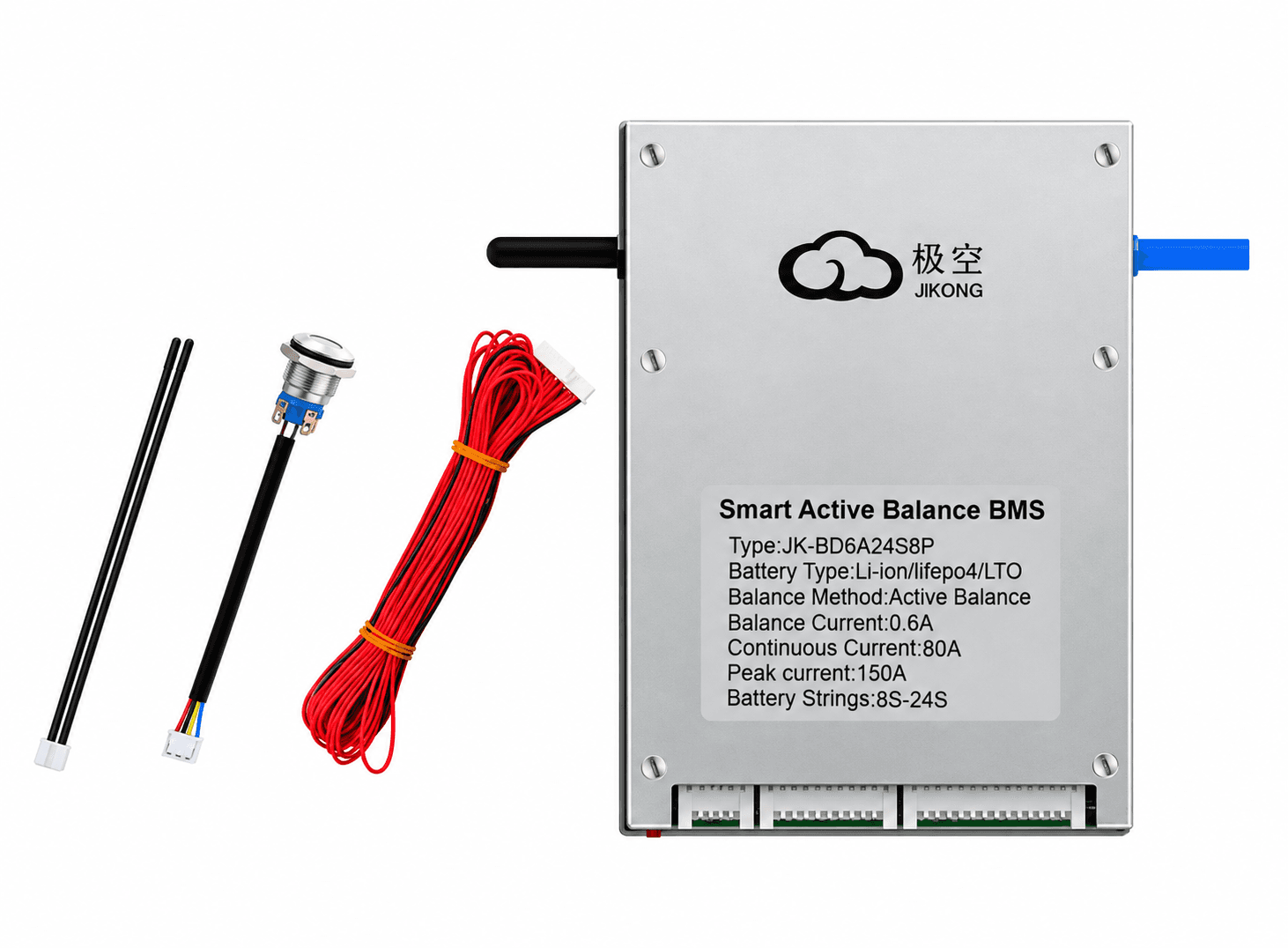 لوحة إدارة بطاريات ذكية JK SMART BMS موديل BD6A24S8P من 8S إلى 24S بتيار 80A | JK Smart BMS BD6A24S8P 8S-24S Active Balance 80A