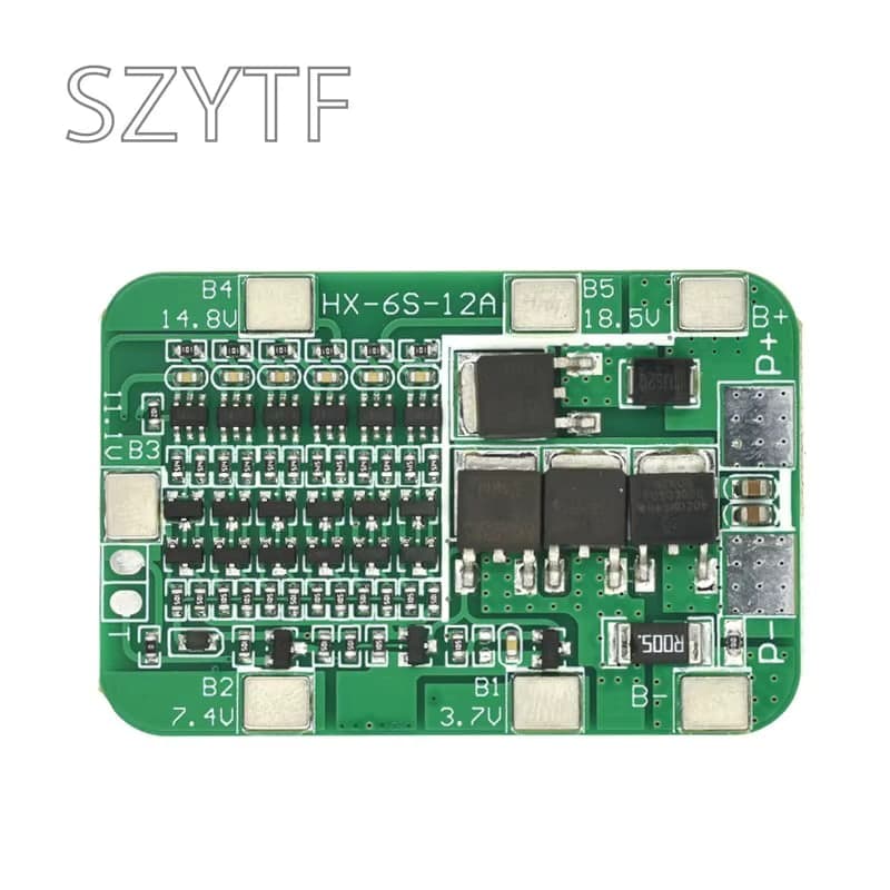 لوحة شحن وحماية BMS لست خلايا ليثيوم أيون بتيار 15A | 6S 15A Li-ion BMS Charge and Protection Board