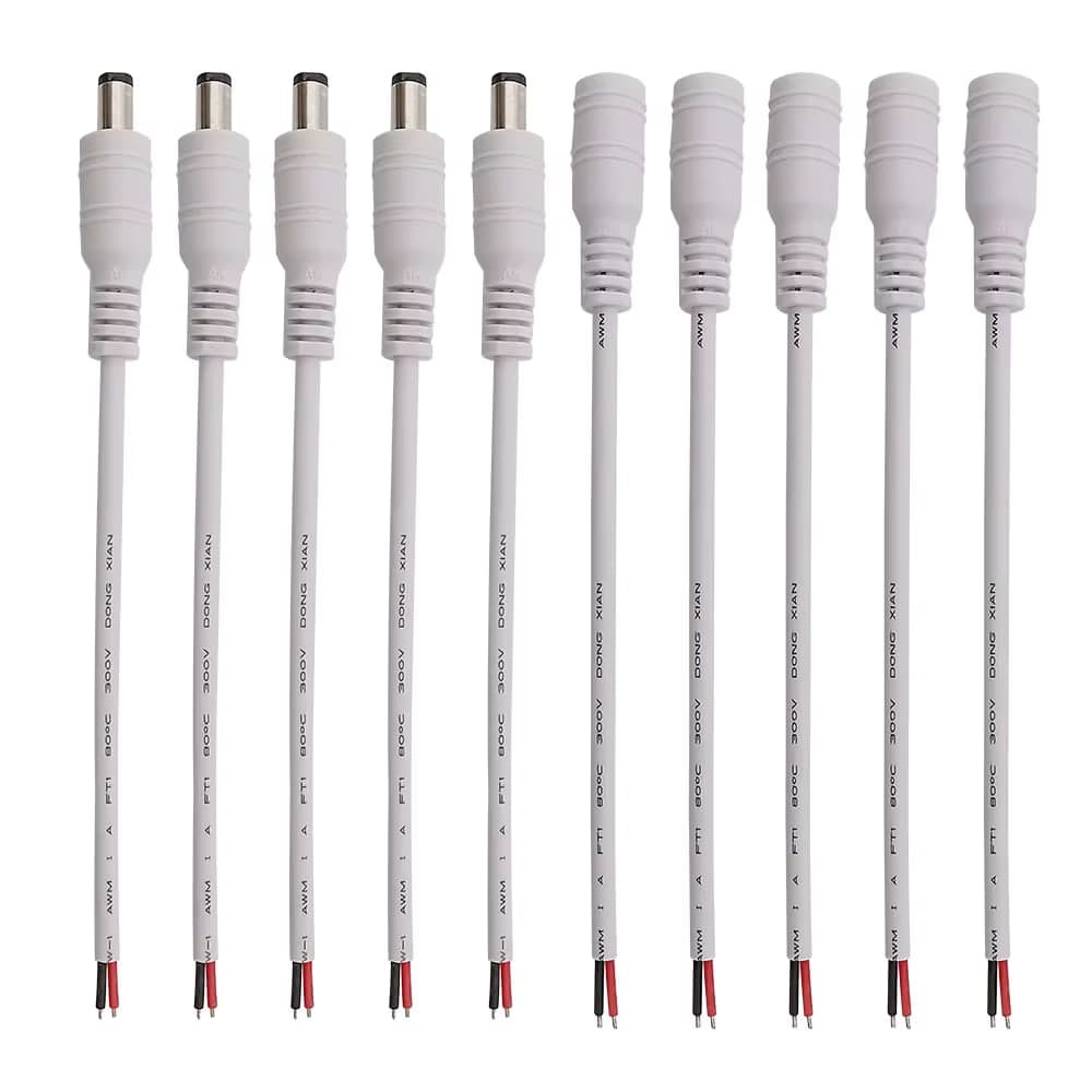 قابس طاقة DC ذكر قياس 5.5x2.1mm مع سلك | DC Power Barrel Plug Male 5.5x2.1mm with Pigtail Cable, 12V