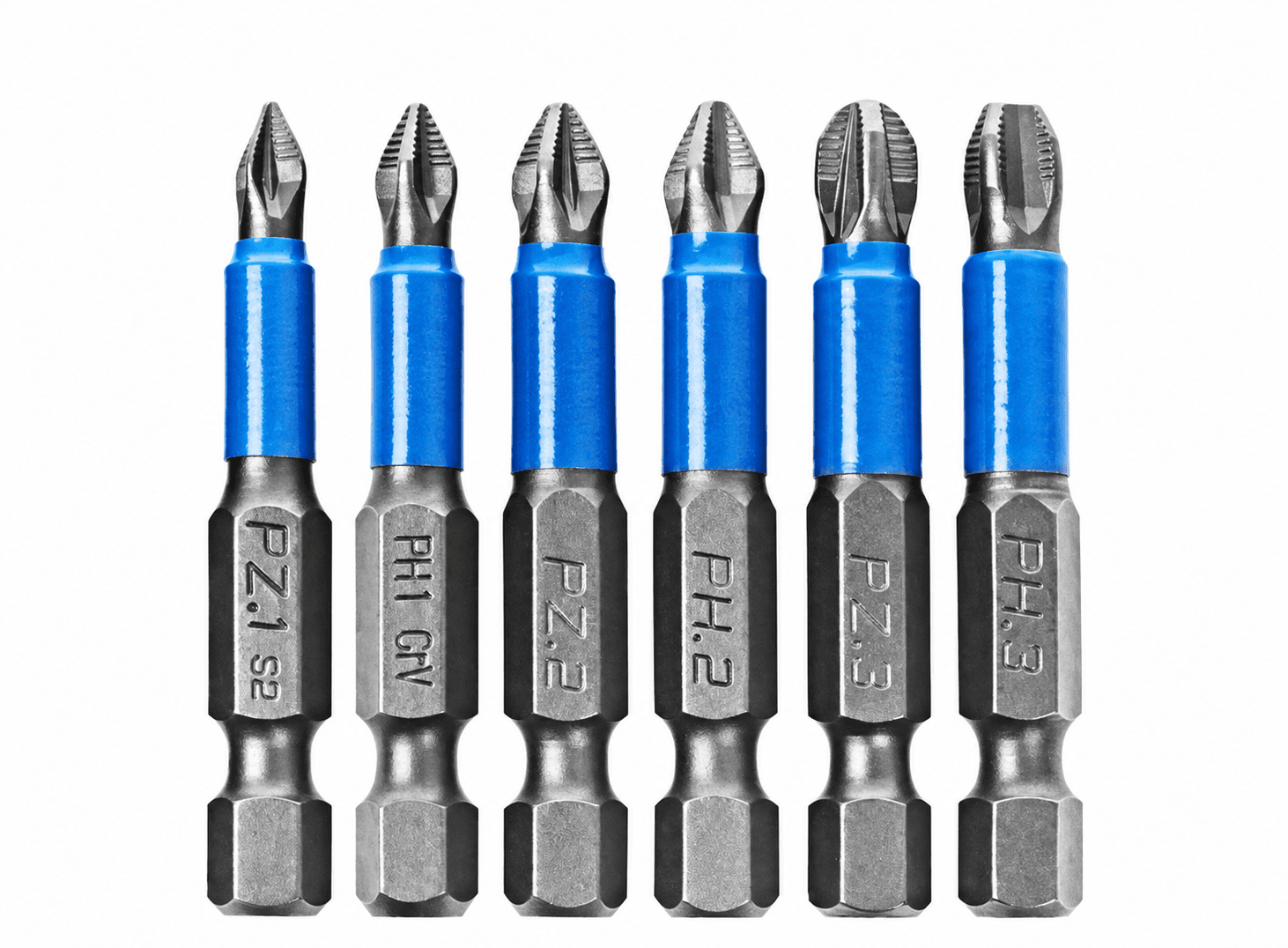 طقم لقم مفكات 6 قطع لدريل Impact بمقاسات PH1/PH2/PH3 و PZ1/PZ2/PZ3 | 6-Piece Anti-Slip Impact Screwdriver Bit Set, PH1/PH2/PH3 and PZ1/PZ2/PZ3
