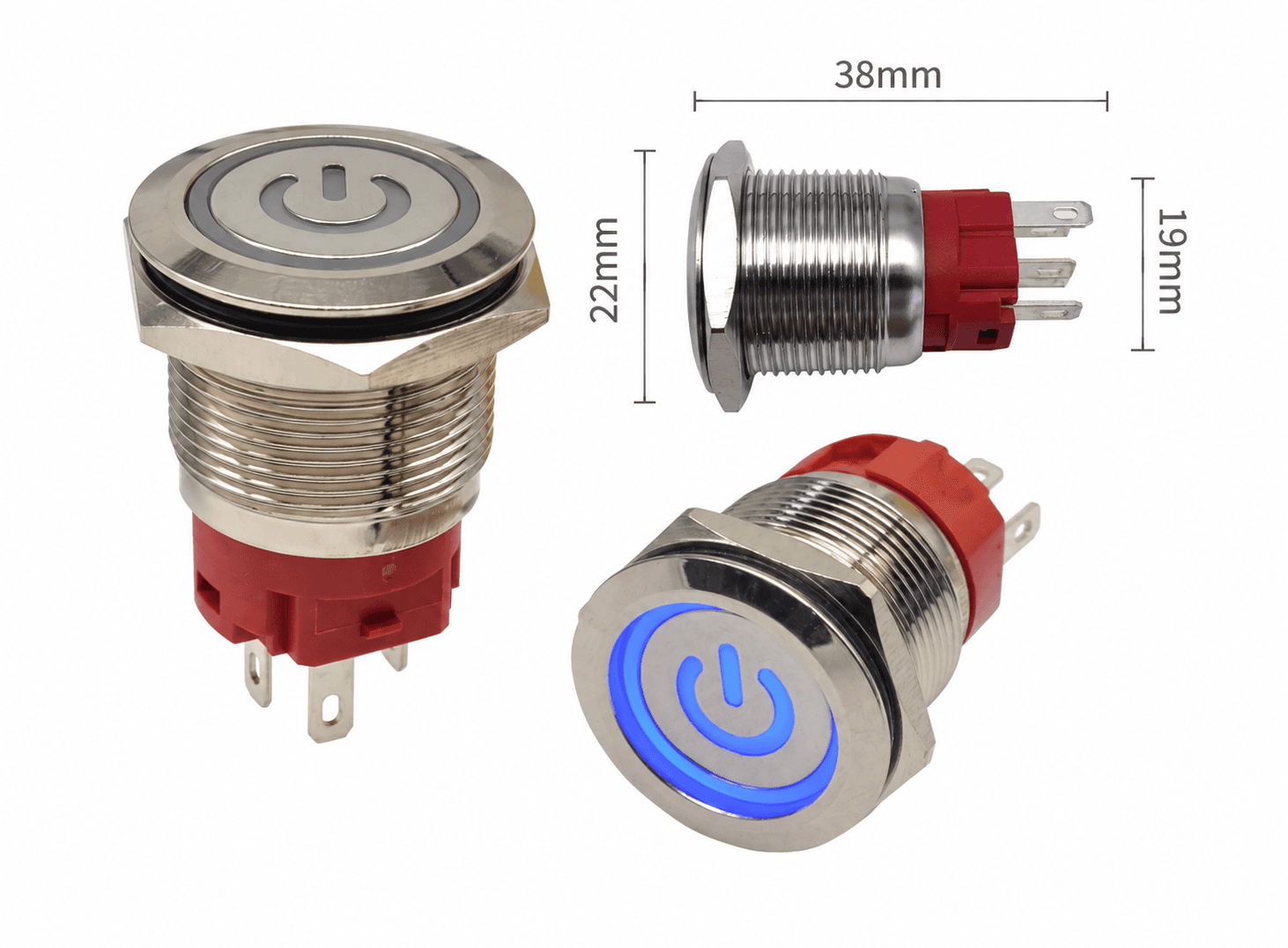 مفتاح ضغط معدني أزرق AC 250V 5A 19MM مع مؤشر LED قفل ذاتي #B7 X52487 | Metal Push Button Switch