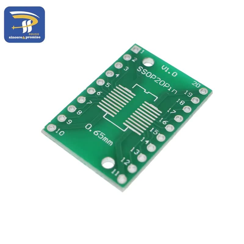 لوحة محوّل من غلاف SOP20 السطحي إلى DIP | SOP20 to DIP SMD-to-DIP IC Adapter Socket PCB Converter Plate, 0.65mm/1.27mm