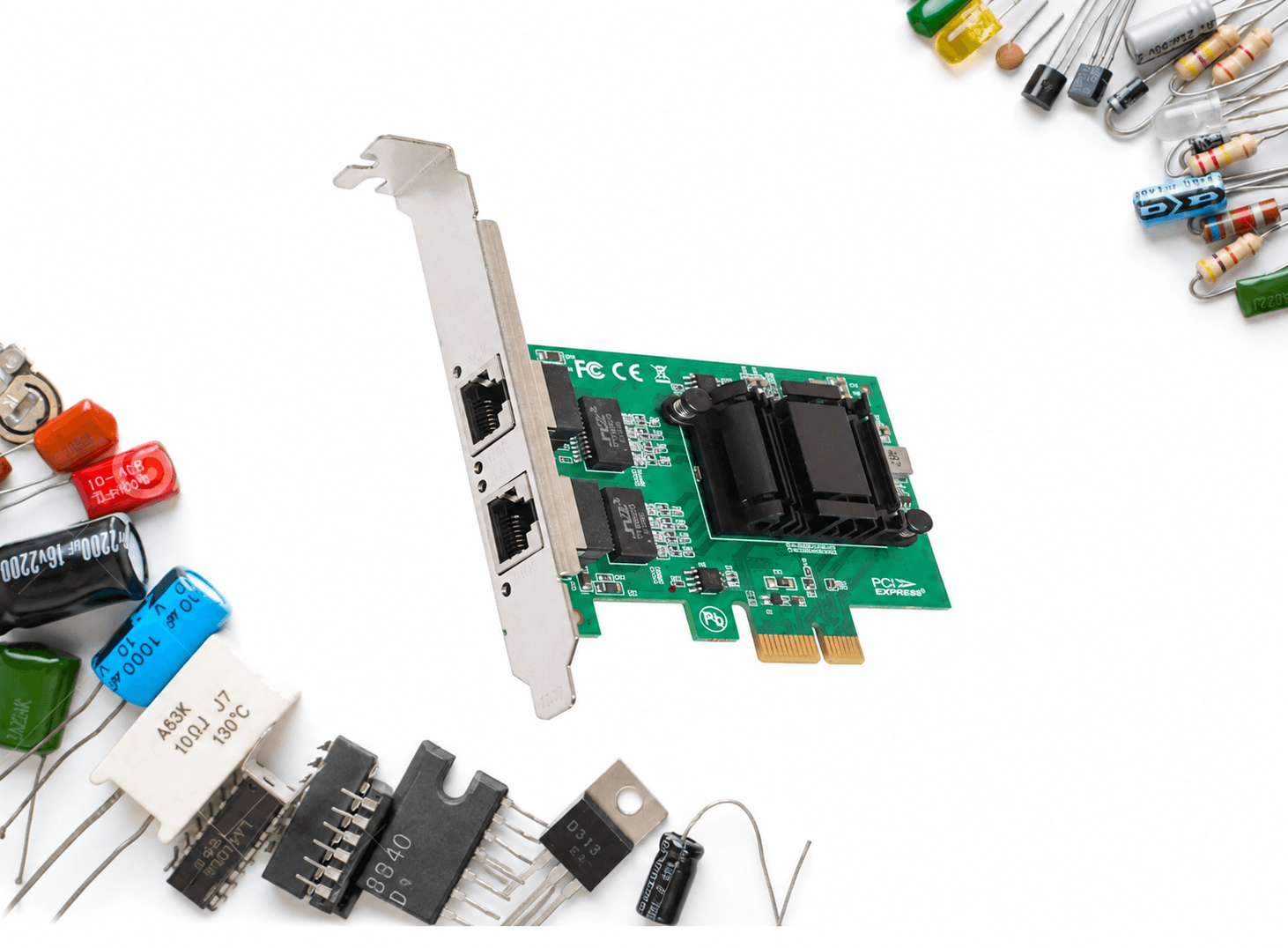 بطاقة شبكة PCIe DUAL LAN GIGABIT ETHERNET RJ45 10 100 1000Mb بشريحة INTEL 82571 | Network Interface Card