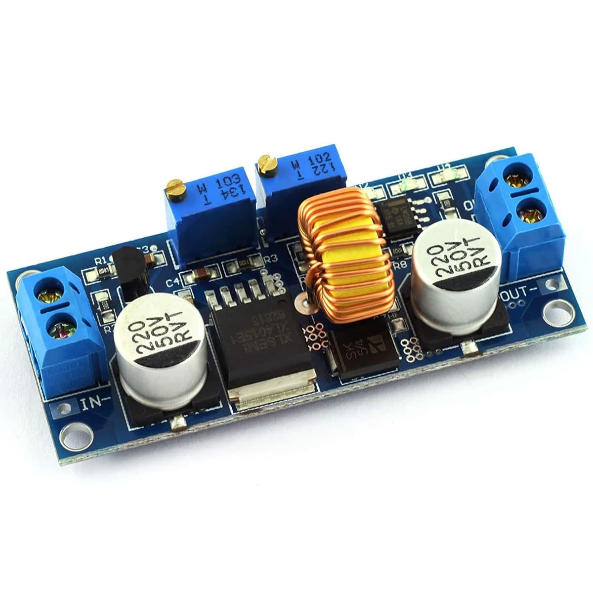 كارت خافض للفولتية DC-DC بتيار 5A وخرج قابل للضبط | DC-DC Step-Down Buck Converter Module 5A, Adjustable Output