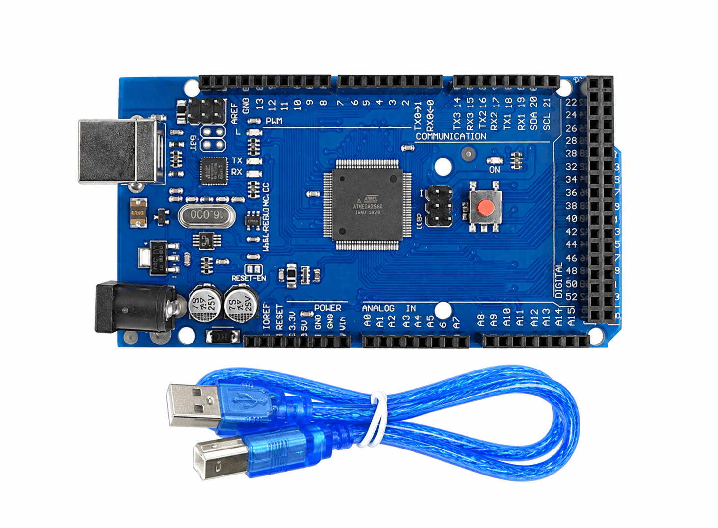 لوحة تطوير أردوينو ميجا 2560 آر 3 ATMEGA16U2 مع الكابل موديل 12233 | Arduino MEGA Development Board