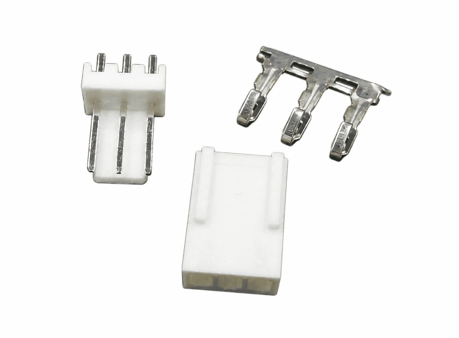 طقم موصل KF2510 بثلاثة أطراف مسافة 2.54mm يشمل هيدر مستقيم وبيت وأطراف كبس | KF2510 3-Pin Connector Set 2.54mm Straight Header, Housing and Crimp Terminals