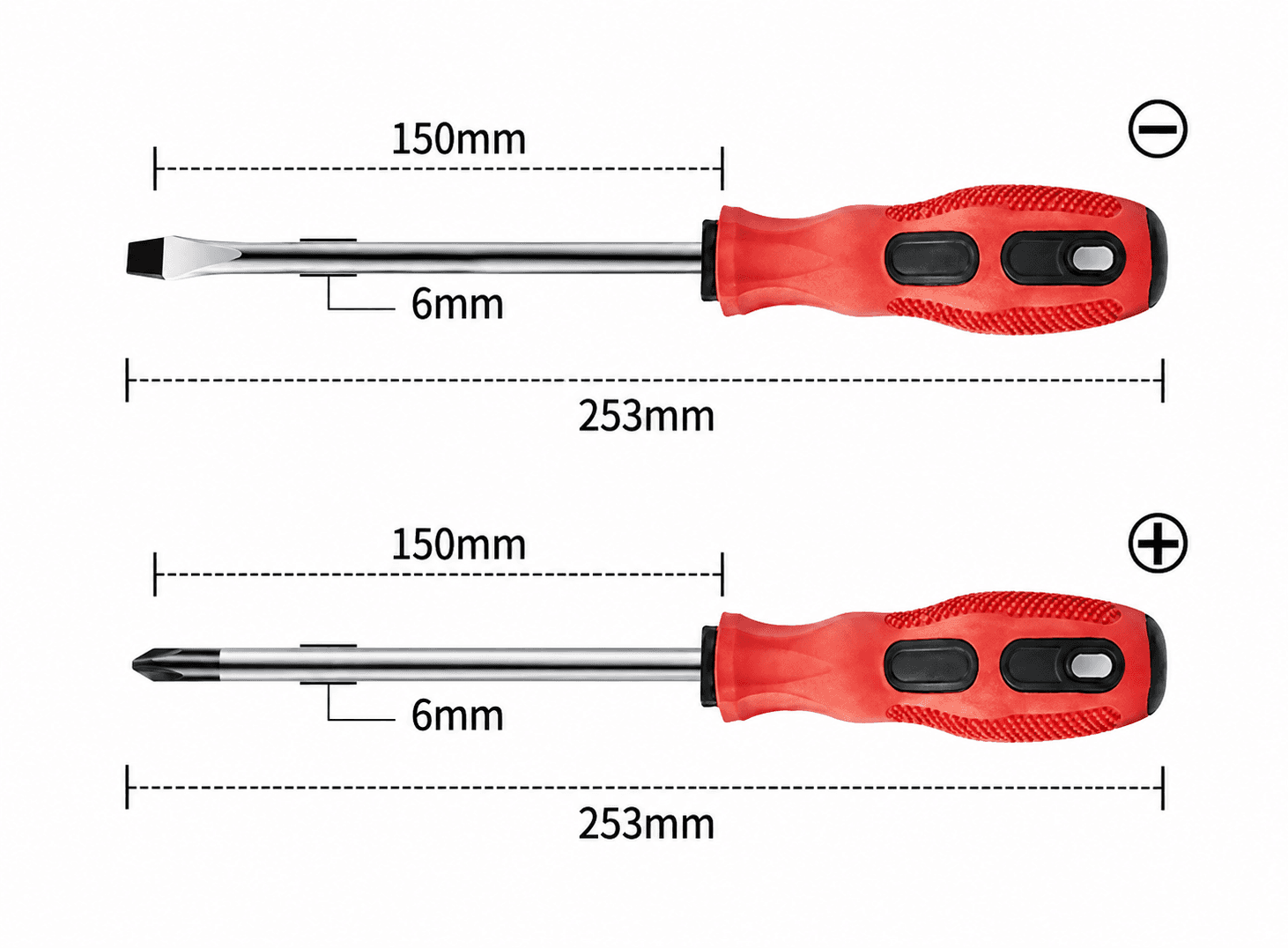 طقم مفكات براغي مغناطيسية عدد 2 مقاس 6x253 مم صليبة وعادية JHA0015-002 | 2Pcs-set 6x253mm Magnetic Screwdriver
