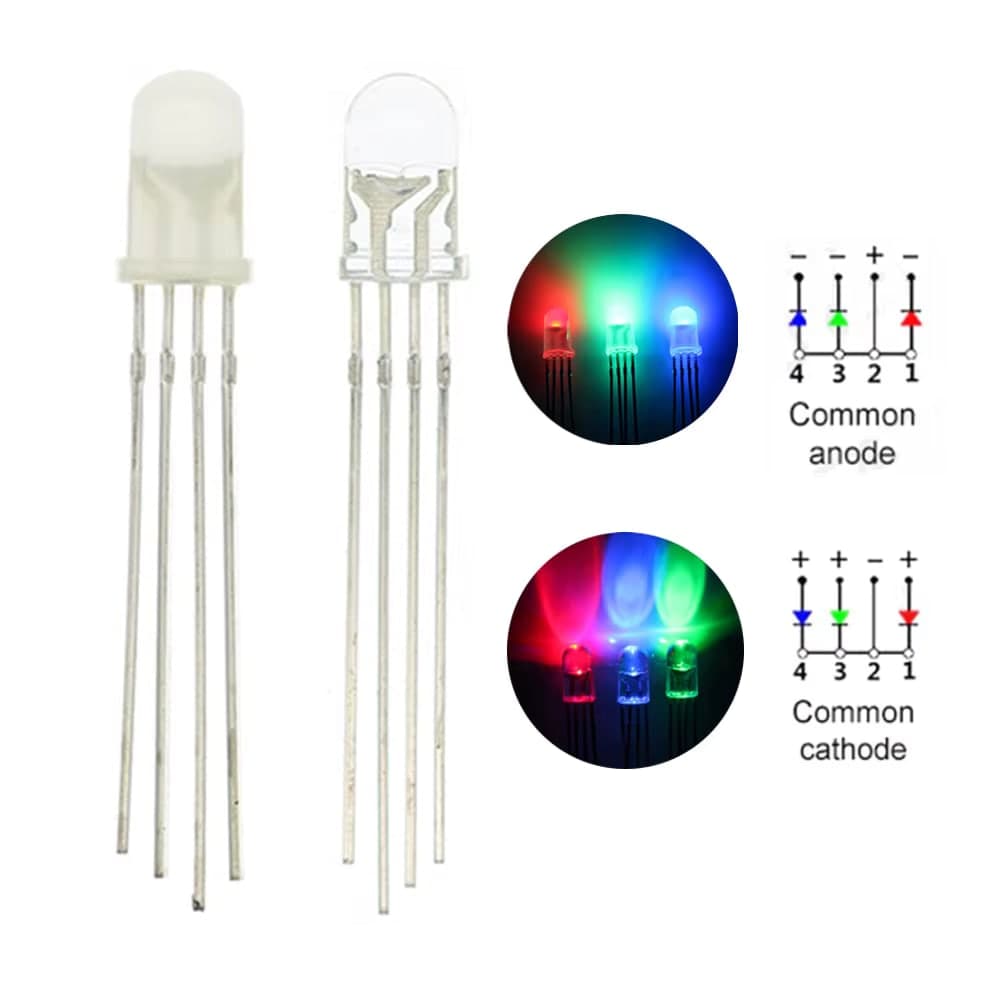 ليد LED وامض متعدد الألوان RGB قياس 5mm بعدسة شفافة | 5mm RGB Fast-Flashing LED, Auto Colour-Cycling Red/Green/Blue, Clear Lens