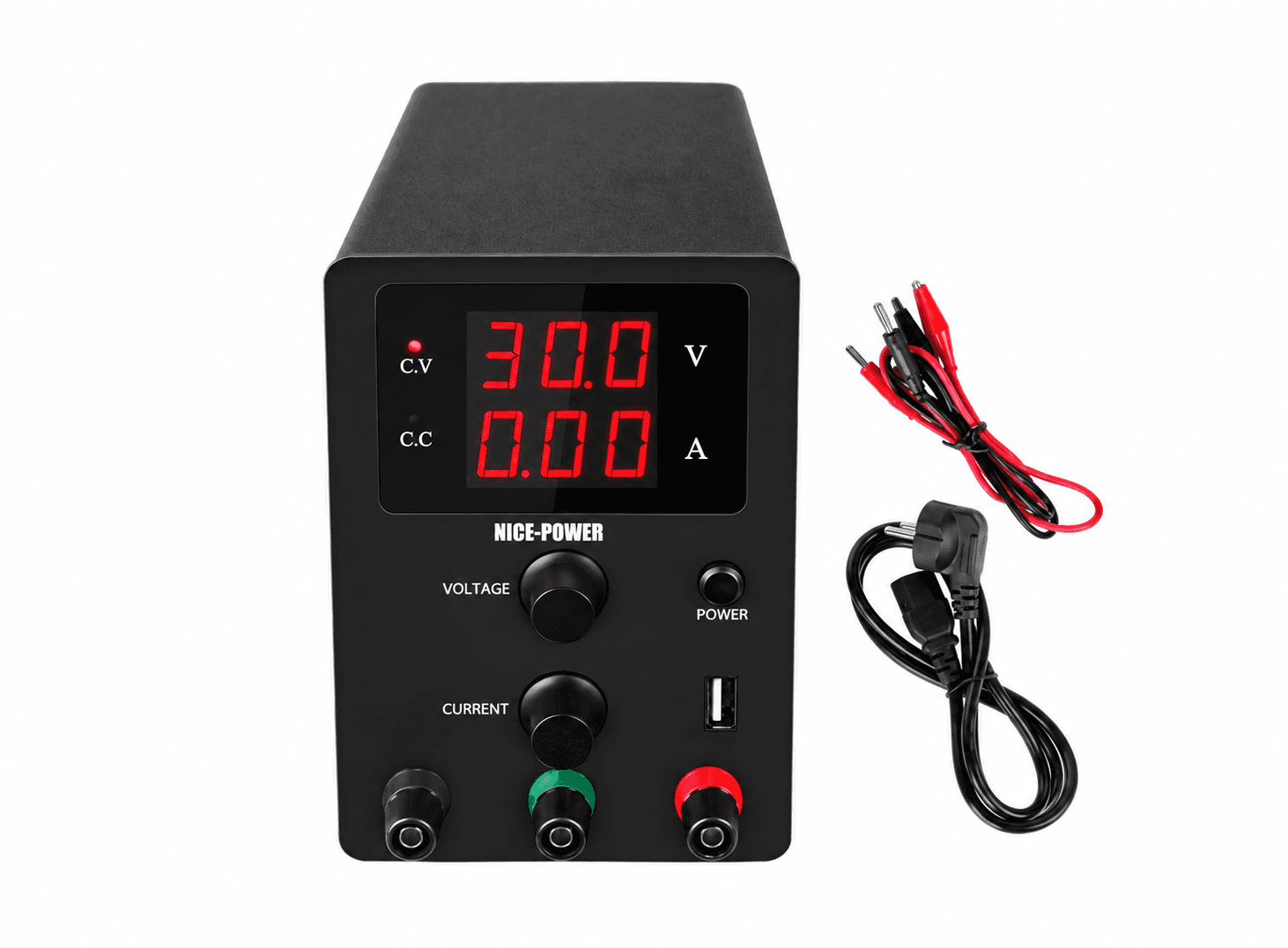 مزود طاقة دي سي قابل للتعديل 30V 10A مع منفذ USB بقوة 2.1A موديل R-SPS3010 | Adjustable DC Power Supply