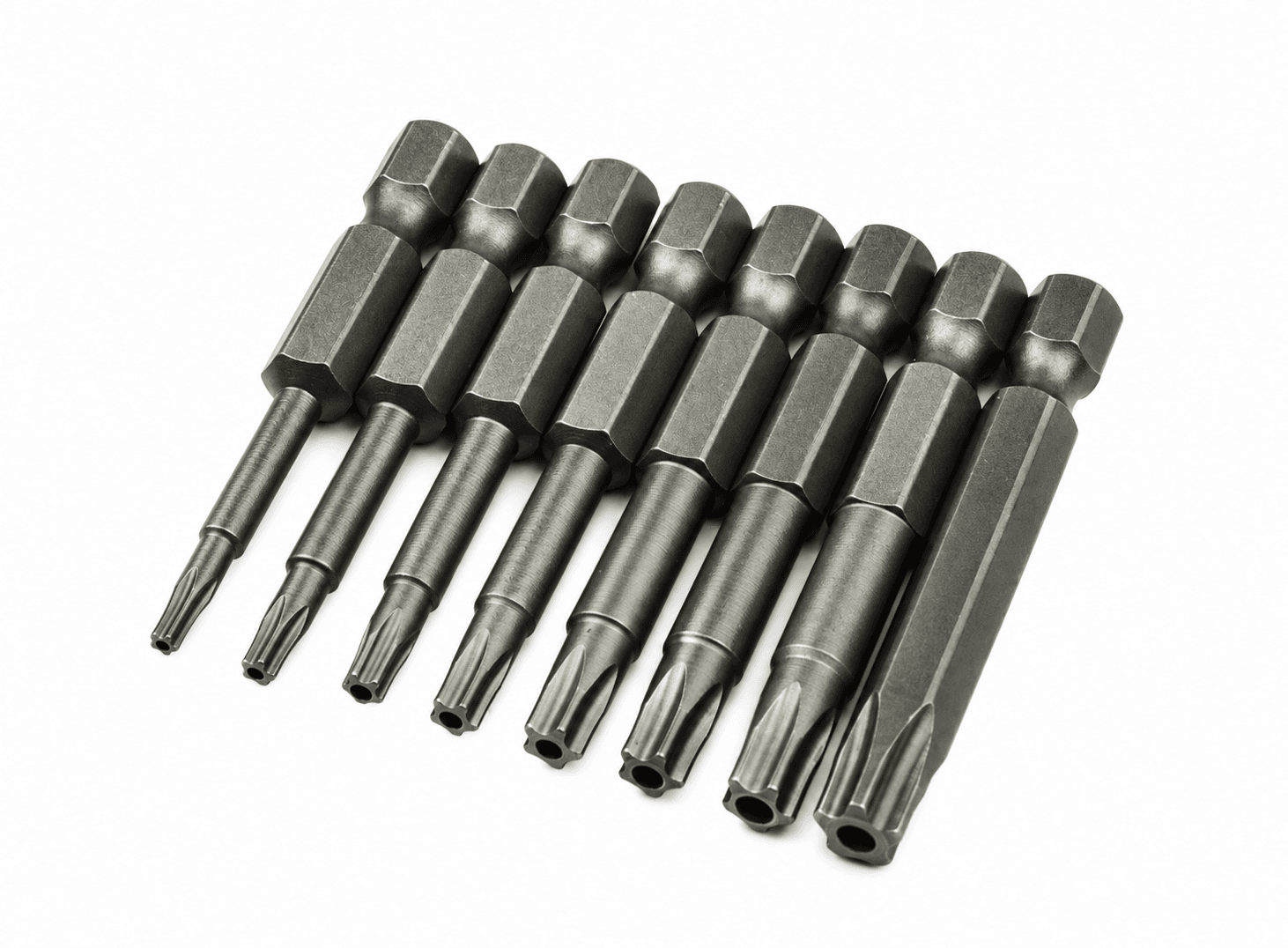 طقم لقم مفك نجمي Torx ممغنطة بثماني قطع من T8 حتى T40 بطول 50mm | 8 Pcs 50mm Hex Shank Magnetic Torx Screwdriver Bits Set, T8-T40
