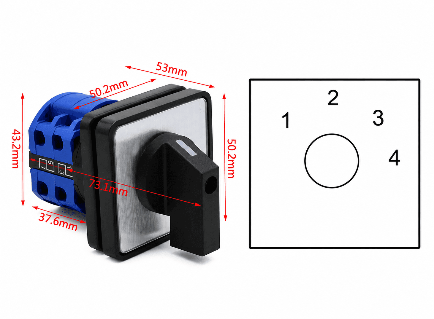 مفتاح دوار 4 Position Rotary Selector Switch 8 Terminals With Screws 660V 20A 1-2-3-4 LW26-20-2 1-4 | Rotary Switch