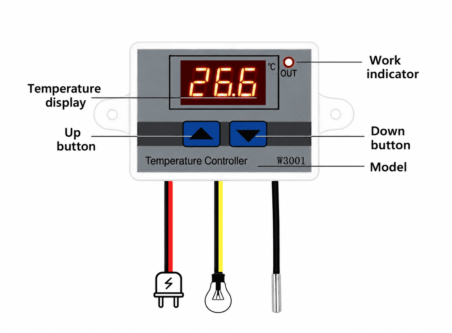 منظم حرارة رقمي بشاشة عرض W3001 يعمل على تيار متردد AC 220V بقدرة 1500W | W3001 Temperature Controller Digital Display AC 220V 1500W