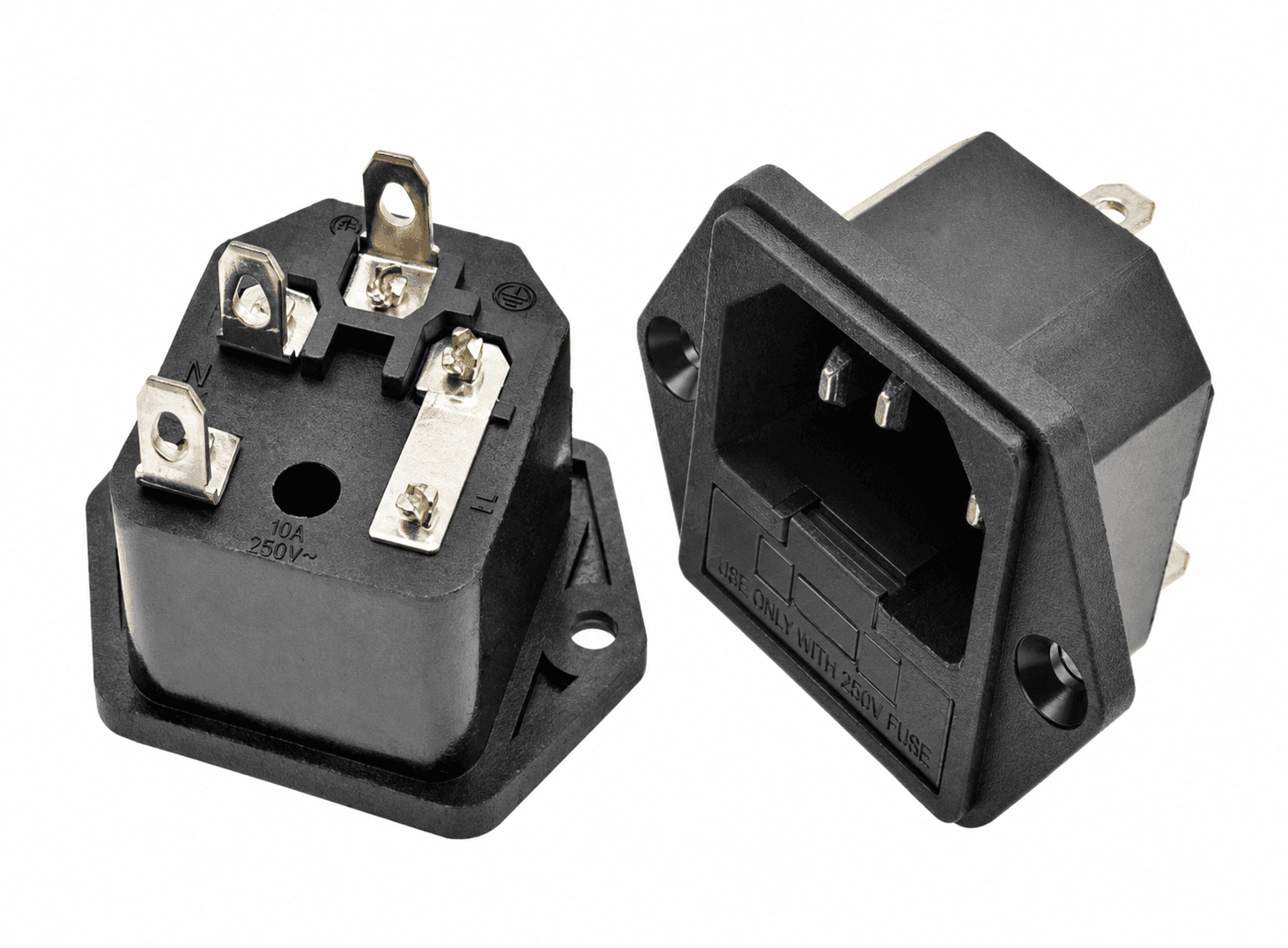 مقبس موصل طاقة AC أنثى 3 أطراف 10 أمبير 250 فولت مع واجهة مصهر | AC Power Socket Connector