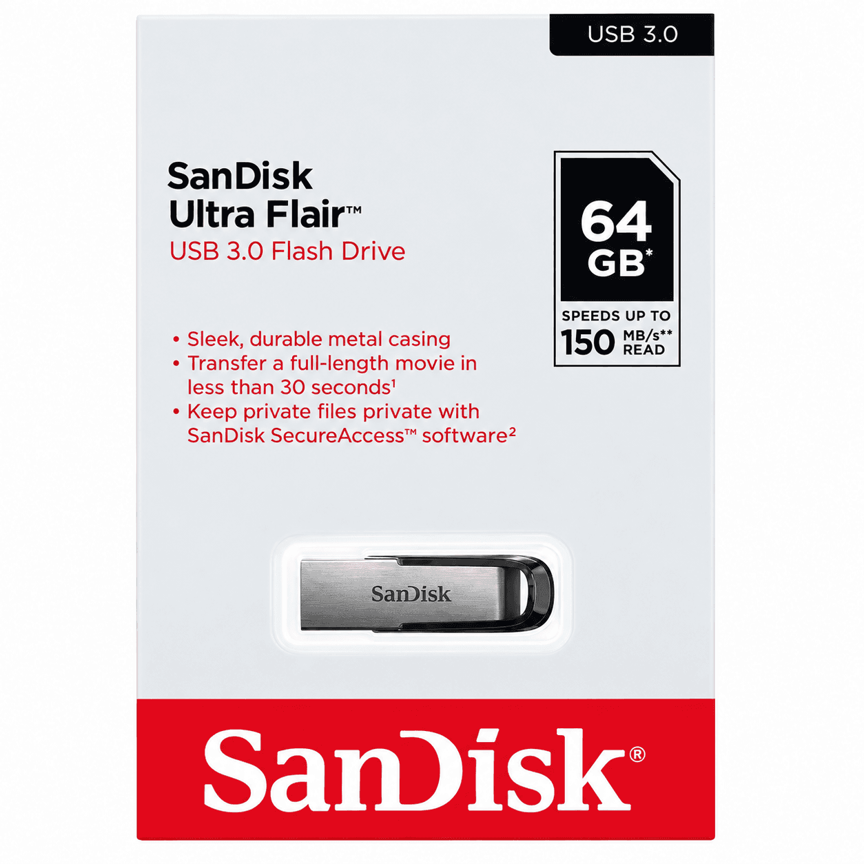 فلاش ميموري سانديسك ألترا فلير 64 جيجابايت USB 3.0 بسرعة 150 ميجابايت | USB Flash Drive