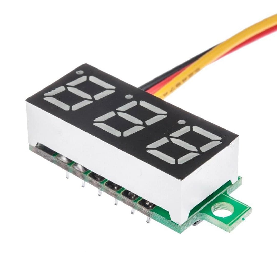 فولتميتر رقمي 0.36 inch أخضر DC 0-100V بثلاثة أسلاك وثلاث خانات | 0.36 inch 3-Digit Green LED Digital Panel Voltmeter DC 0-100V, 3-Wire