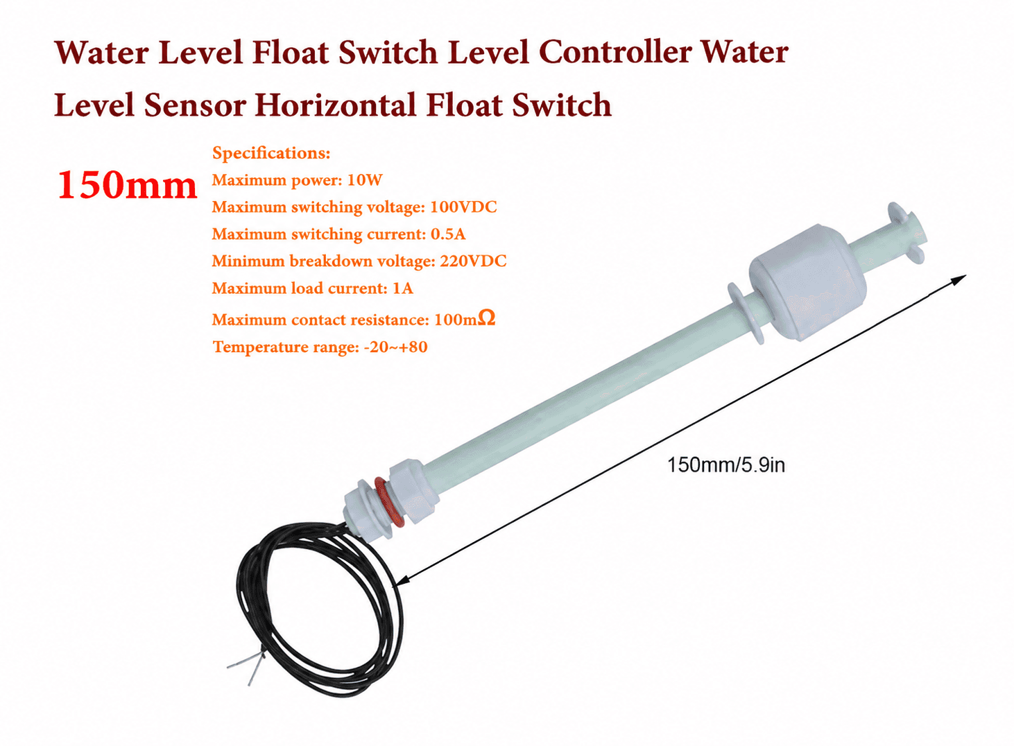 مستشعر مستوى الماء العائم أفقي 150 ملم X-LM0129D | Horizontal Water Level Float Switch