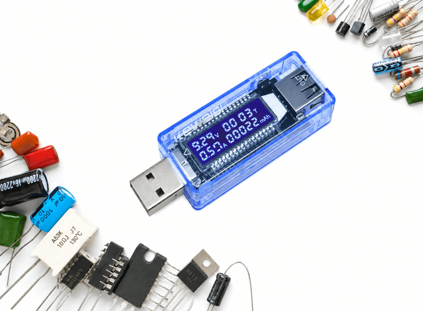 فاحص جهد وتيار وسعة شحن يو اس بي 4 - 30V, 0 - 3A | USB Charger Capacity Tester