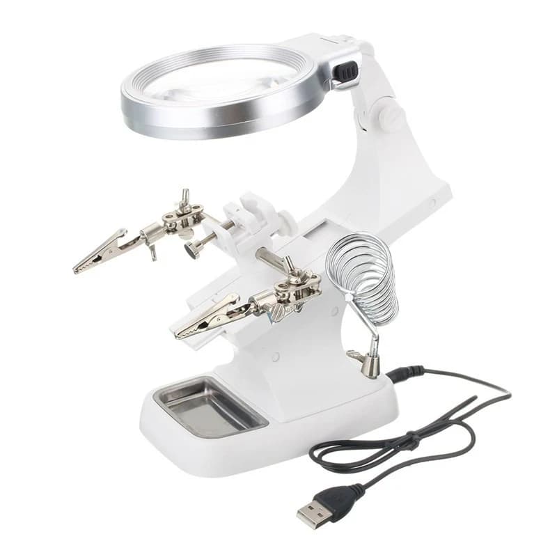 ستاند لحام مع عدسة مكبرة و 5 مصابيح LED | Soldering Iron Stand with Magnifying Glass