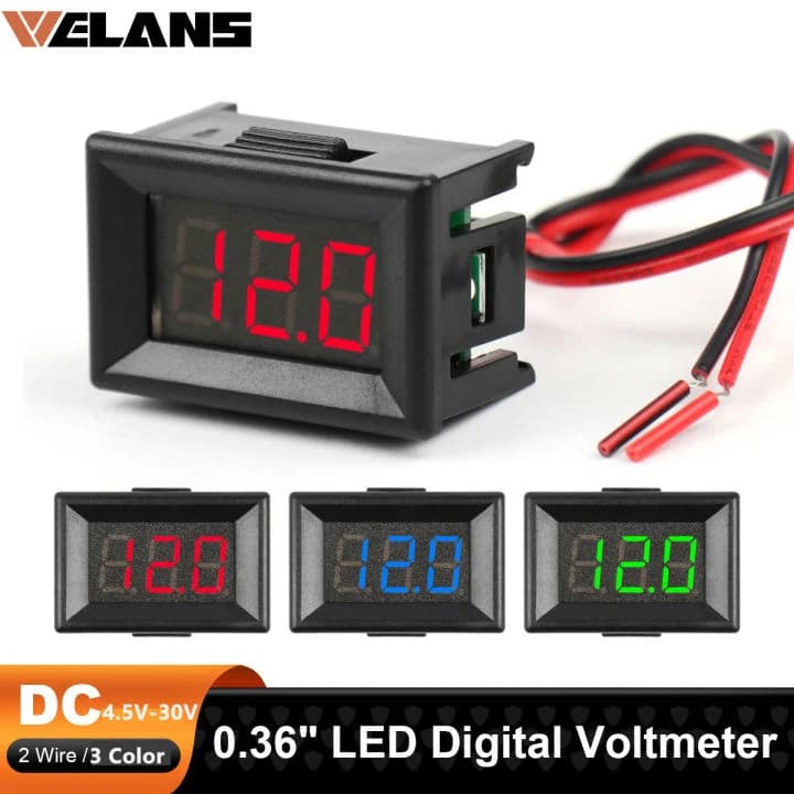 فولتميتر رقمي احمر DC 2.5-30V بـ 2 خط و3 خانات لعرض 030201 | Digital Voltmeter