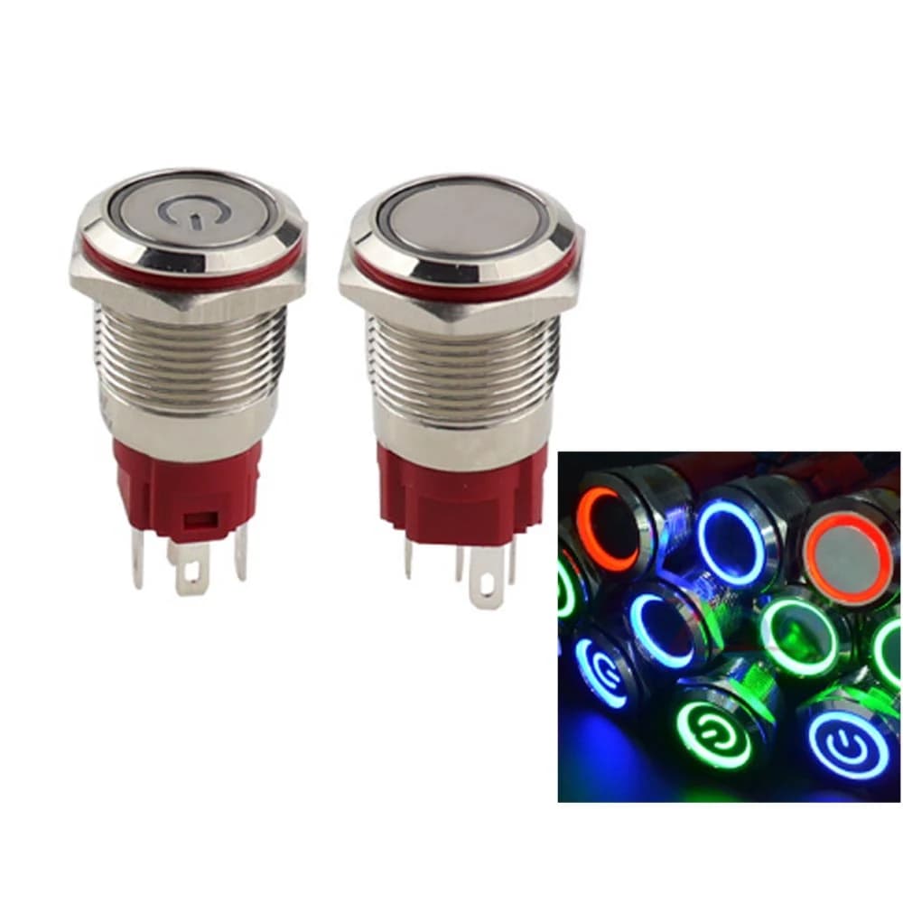 مفتاح ضغط معدني أحمر AC 250V 5A 19MM مع مؤشر LED قفل ذاتي #B7 X52485 | Metal Push Button Switch