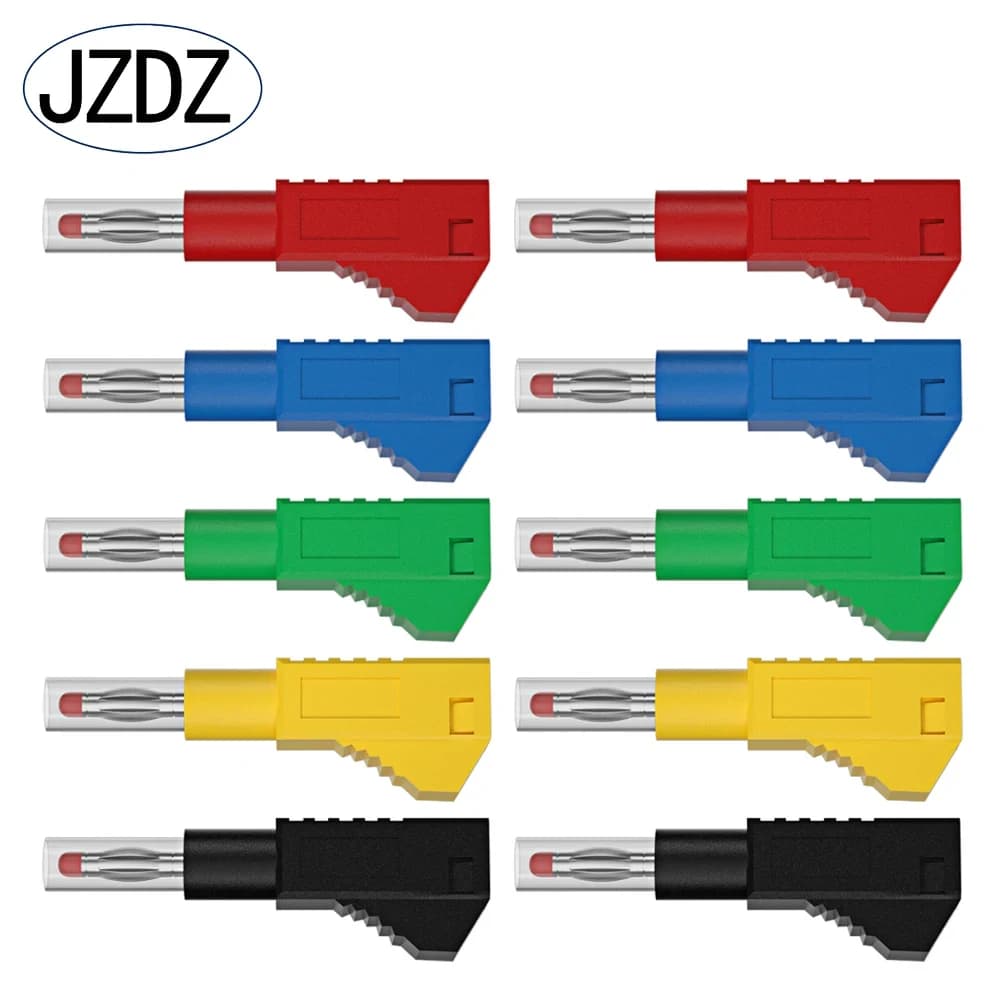 مكونات الكترونية JZDZ 4mm Banana Plug Safety Retractable Stackable Solder In line assembly Test leads connectors Green #HH1 | Banana Plug