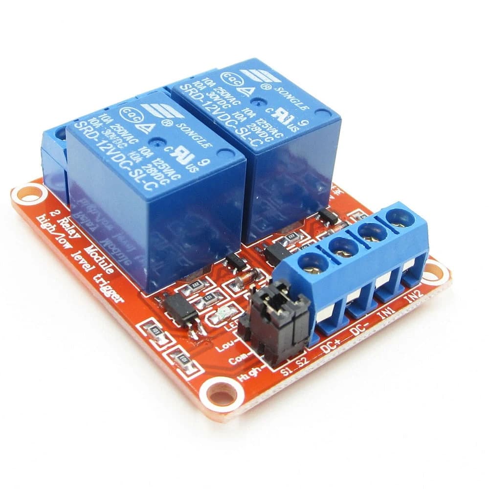 مُرحِّل 2 قناة 12 فولت مع عزل قارن ضوئي ويدعم المستوى العالي والمنخفض | 2 Channel Relay Module