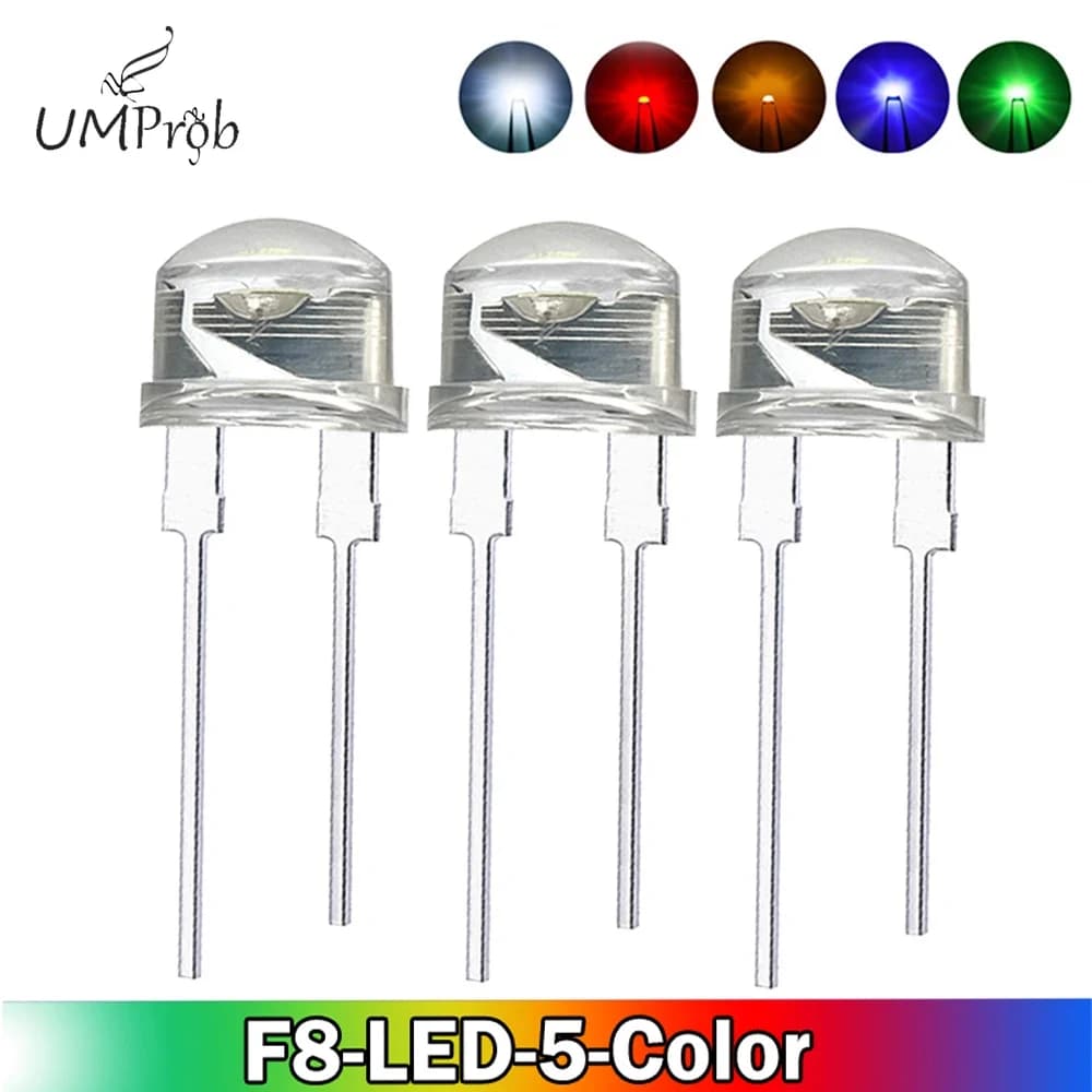دايود إضاءة ليد قبعة قش 8mm 0.5W 3.0-3.2V أزرق فائق السطوع F8 | Straw Hat LED