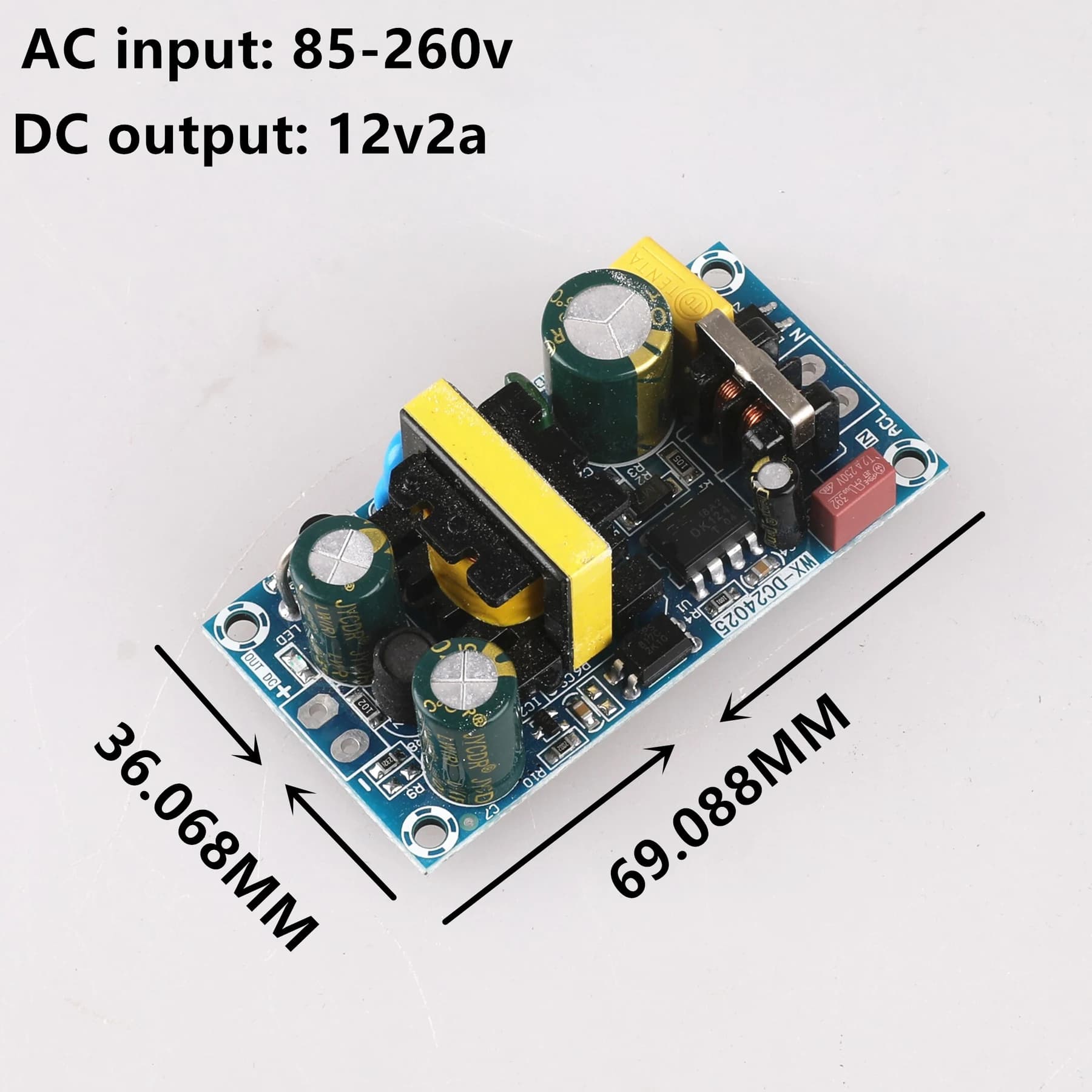 مزود طاقة تحويلي 12V 2A مع حماية ضد زيادة الجهد التيار والقصر | Switching Power Supply Module