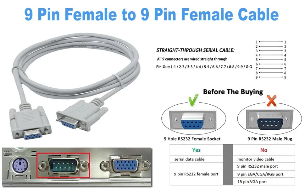 كيبل ربط تسلسلي 1.4M Serial RS232 9 Pin Female To Female CrossDB9 9 Pin COM Port CC3 GXRA0351-001 | Extension Cable