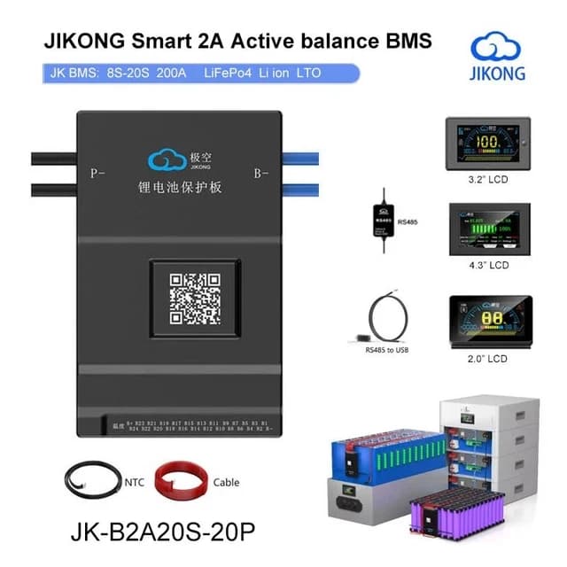 لوحة حماية وتوازن بطاريات JK SMART BMS B2A20S20P 8S-20S 200A Lifepo4 - Li-ion - LTO | Battery Management System