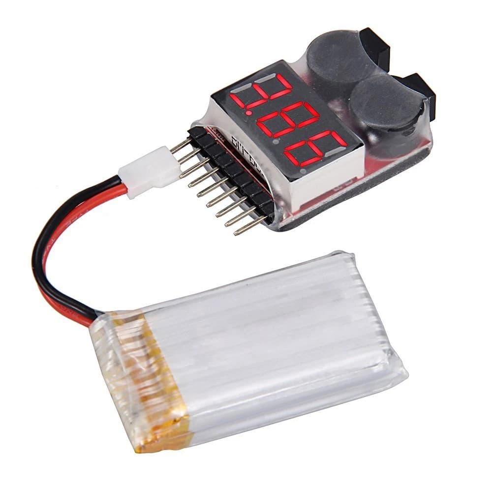 جهاز إنذار وفحص جهد بطارية ليبي 1-8S مع فولتميتر رقمي 2 في 1 060013 | Low Voltage Buzzer Alarm & Digital Voltage Meter