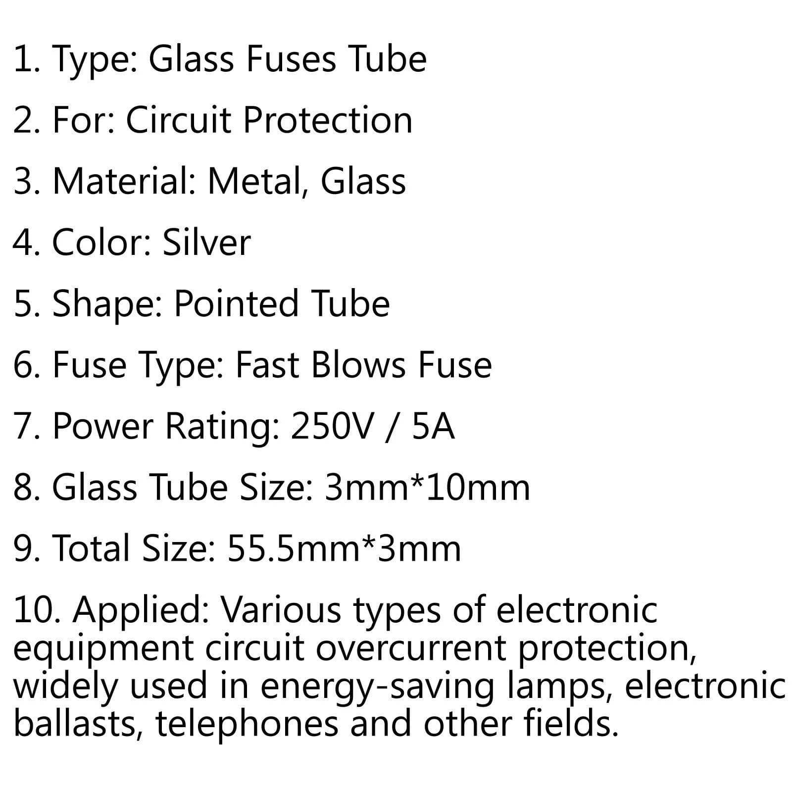 فيوز زجاجي سريع محوري مع سلك 3X10mm 5A مجموعة 200 قطعة | Axial Fast Glass Fuse