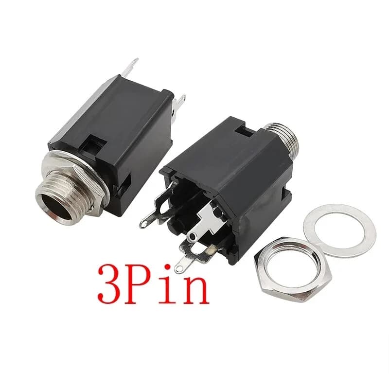 مقبس سماعة صوت PJ-612A بحجم 6.35mm أو 0.25 إنش و3 أطراف مع صمولة للتركيب | Audio Headphone Jack