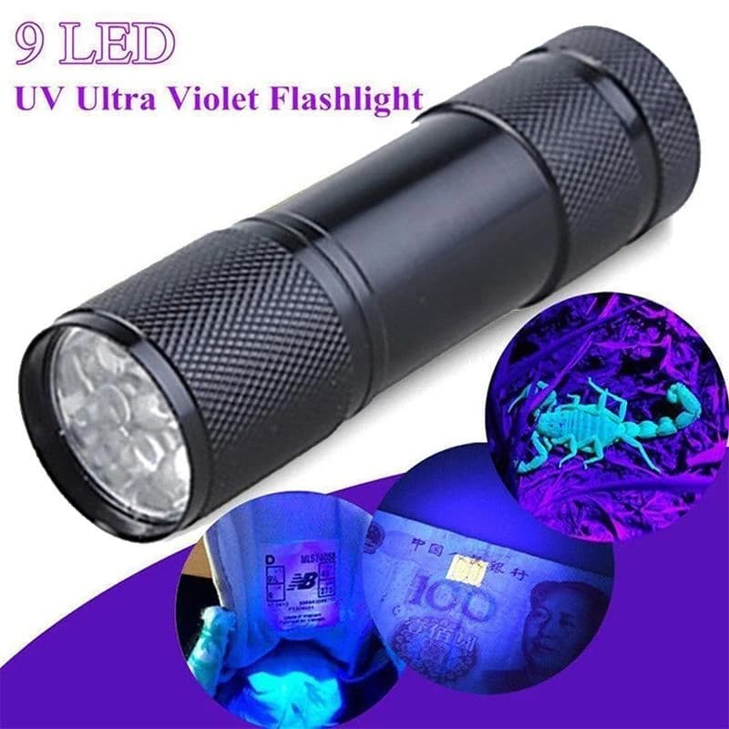 مصباح يدوي للأشعة فوق البنفسجية 9LED يعمل ببطاريات 3xAAA | UV Flashlight