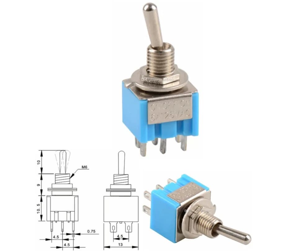مفتاح تبديل Toggle Switch 6 Pin ON-OFF-ON MTS-203 | Toggle Switch