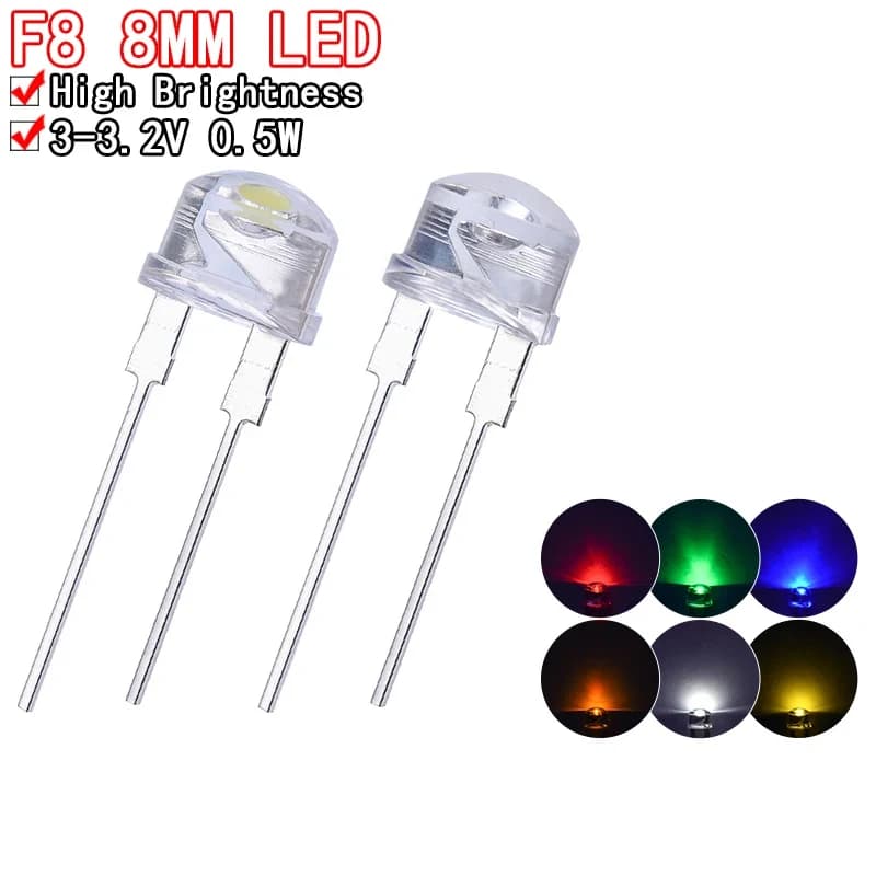 دايود إضاءة ليد قبعة قش 8mm 0.5W 3.0-3.2V أخضر فائق السطوع F8 | Straw Hat LED