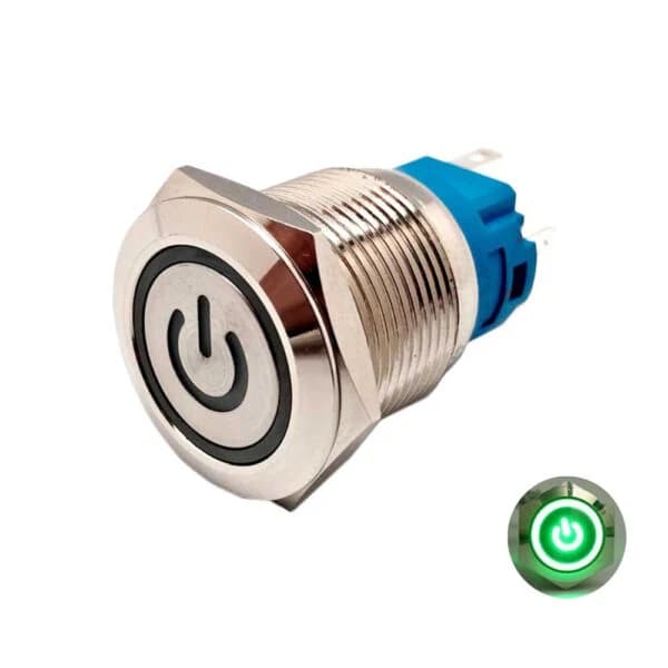زر ضغط معدني مؤقت برأس مسطح 22 مم 12-24 فولت مقاوم للماء | Metal Push Button Switch