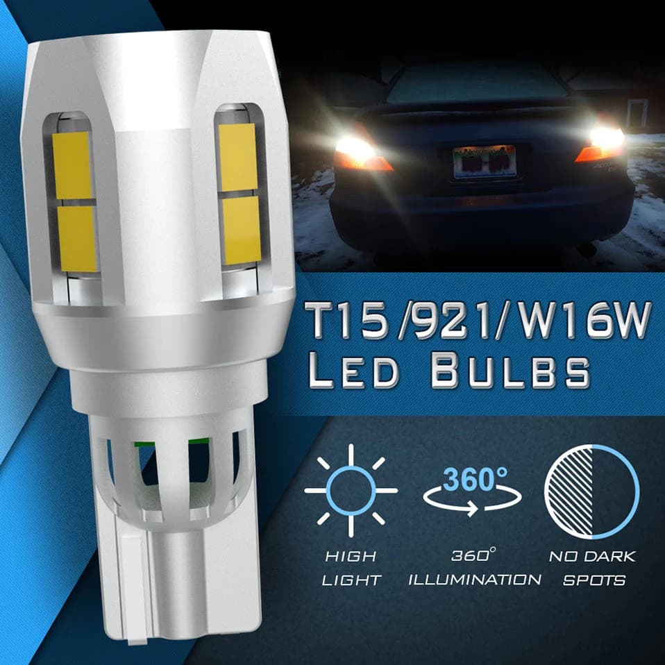 لمبات ليد T15 W16W 1200Lm كانبوس للسيارات 12V | LED Car Backup Reverse Light Bulbs